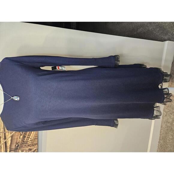 Nwt Crown & Ivy Novel Navy Long Sleeve with Tulle - Picture 1 of 9